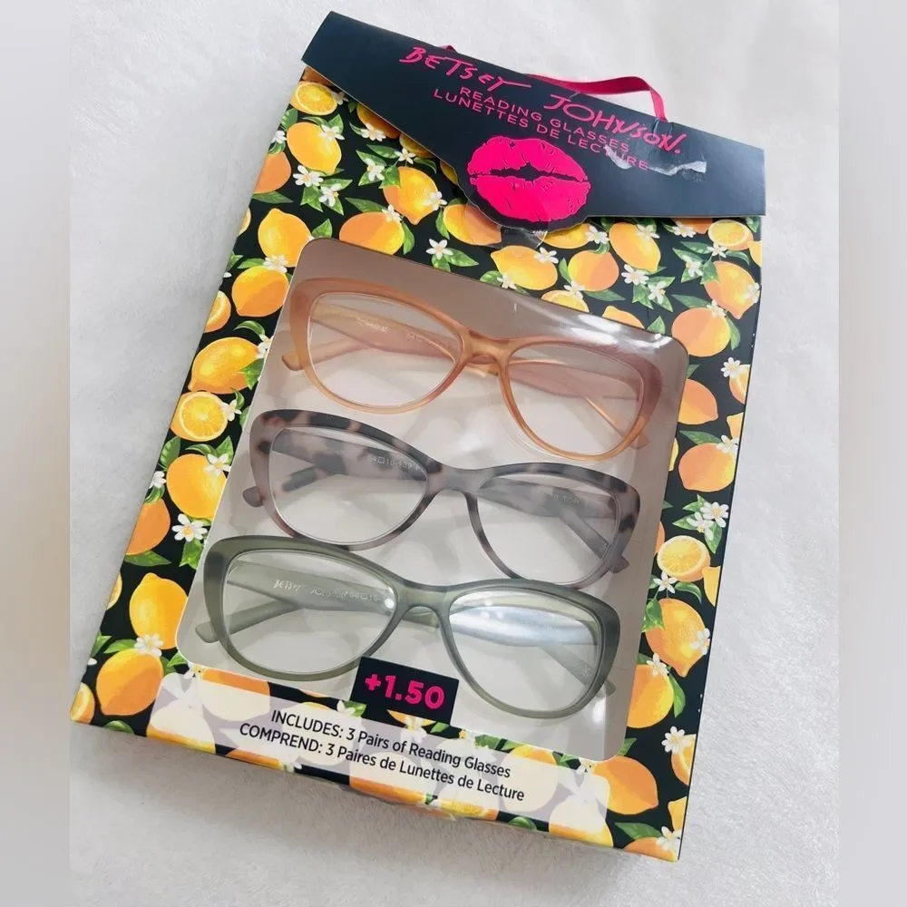 Betsey Johnson 1.50 Reading Glasses Set - Orange, Green ^ Tortoise